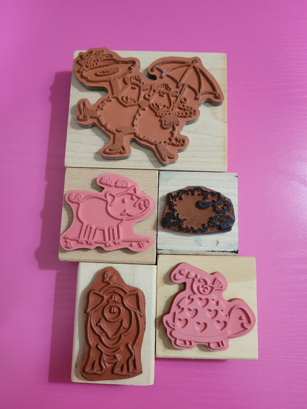 Wooden Rubber Stamp Bundle.  Animal Theme.  Set Of 5. (0734)